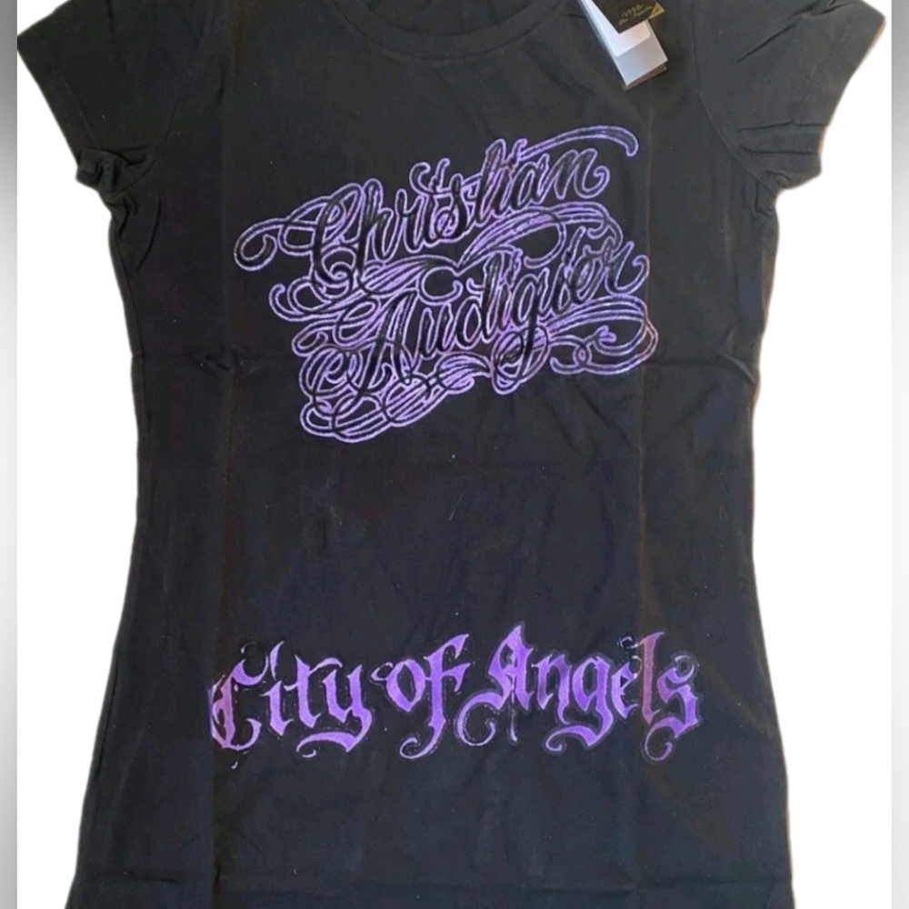 Retro Authentic Vintage Christian Audigier Women's S/S T-shirt COA Purple Foil C